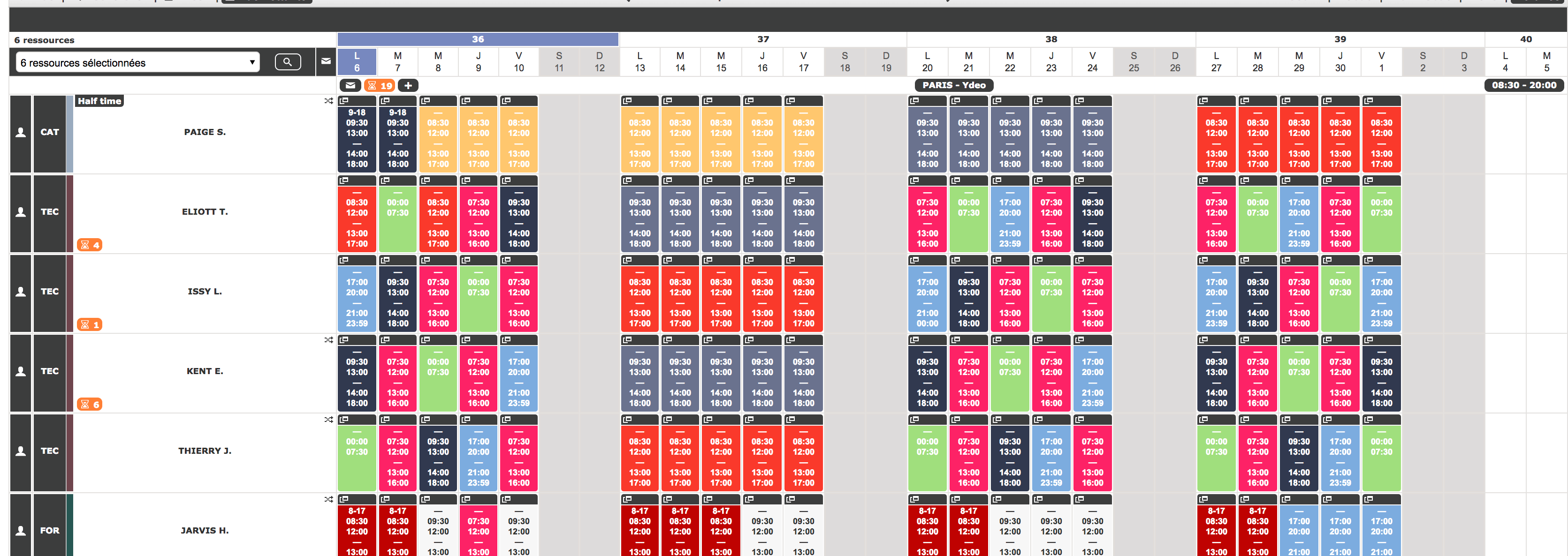 Planning des plages horaires de votre personnel et pointage horaire